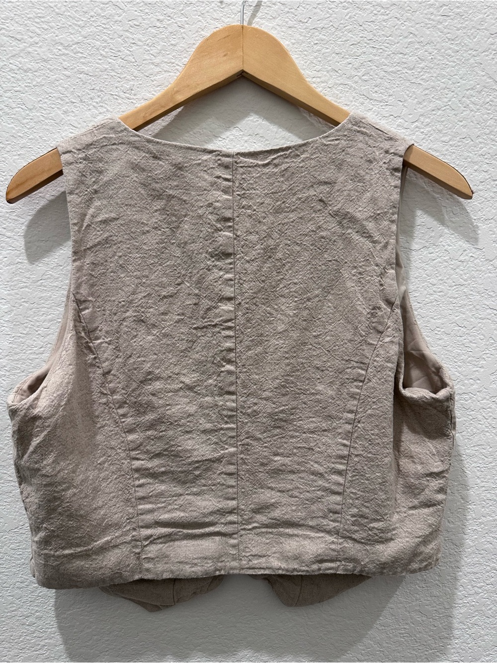 A New Day Tan Beige Button Front Waistcoat Vest Linen Blend Minimalist Medium - Picture 4 of 5